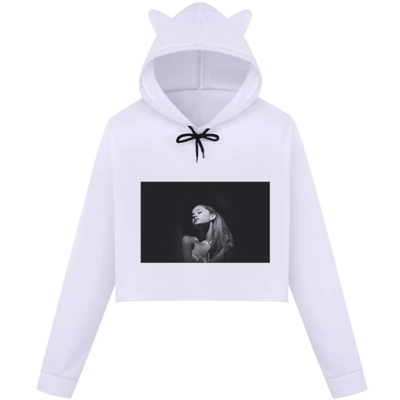 Осенняя новая популярная женская укороченная Толстовка Ariana Grande Готический принт Kawaii Harajuku Толстовка с длинным рукавом с круглым вырезом Повседневная Толстовка - Цвет: 1587