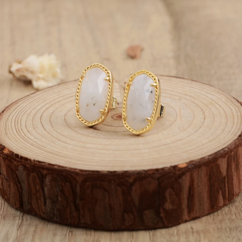 moonstone Прямая поставка природные драгоценные камни серьги-гвоздики с шестигранной головкой Сугилита черный агат оболочки серьги Kendra бирюзой Для женщин серьги особый подарок, доска для записей - Окраска металла: moonstone