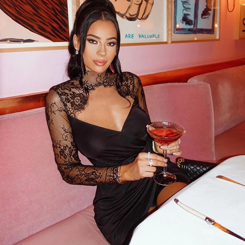 

2021 женское сексуальное нижнее белье бикини белье кружевное открытое летнее платье с мини-юбкой и длинным рукавом клуб платья-футляр из Vestidos...