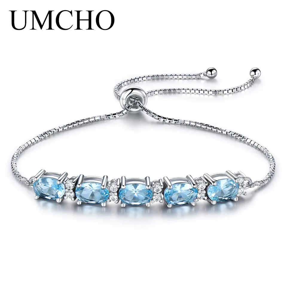 UMCHO 5ct натуральный голубой топаз Настоящее 925 пробы серебряные ювелирные изделия Аквамарин браслеты и браслеты для женщин ювелирные изделия