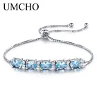 UMCHO 5ct натуральный Небесно-Голубой топаз Настоящее серебро 925 пробы ювелирные изделия Аквамарин шарм браслеты и браслеты для женщин ювелирные украшения
