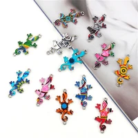 julie wang 10pcs enamel gecko charms random color pattern alloy lizard animal pendants bracelet jewelry making accessory