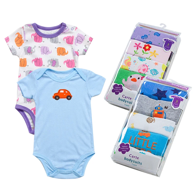 5 piece/lot 100%cotton Newborn Baby bodysuit Wholesale Summer Boys Animal style Short Sleeve infant clothing | Детская одежда и