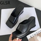 Женские шлепанцы на танкетке SAWM, летние уличные пляжные сандалии с открытым носком, модные шлепанцы с принтом зебры, 2021