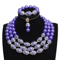 4ujewelry simulated pearl purple and silver african jewelry set nigerian wedding beads earrings bracelet necklace set