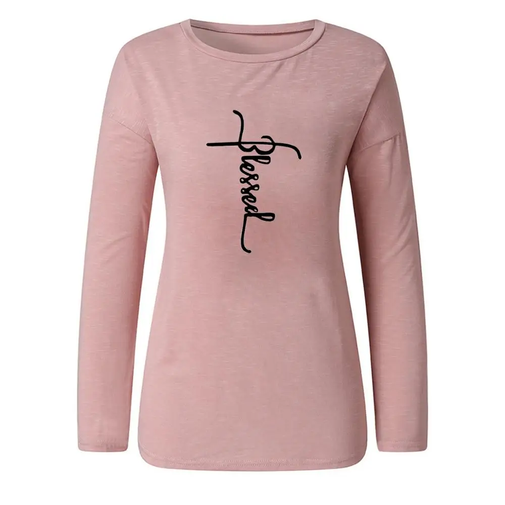 

New Women Casual Long Sleeve White T-shirt Daisy Letter Print Aesthetic Plus-size Tops Autumn Ladies Harajuku pink Pullover Tees