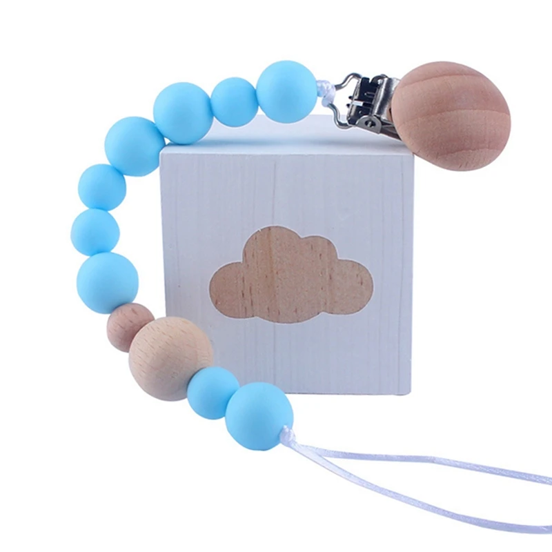 

1pcs Baby Wood Beaded Pacifier Clip Silicone Chain Nipple Holder Infant Soother Teether Pacifier Chain Holder Baby Shower Gift