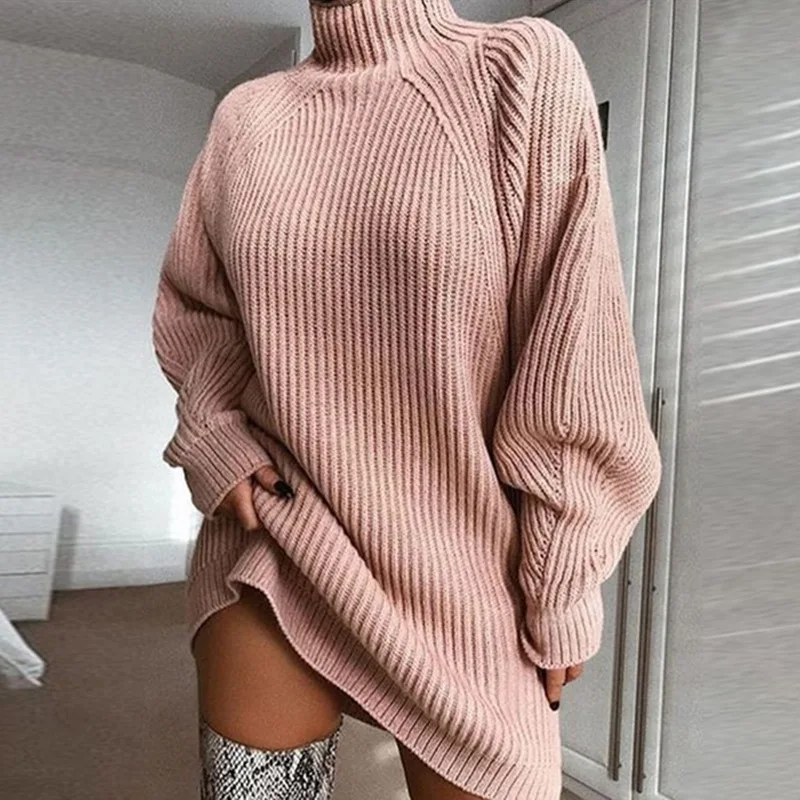 

Autumn Black Long Sweater Women Long Sleeve Loose Knitted Turtlneck Sweaters Winter 2020 Casual Thick Warm Pullovers Female