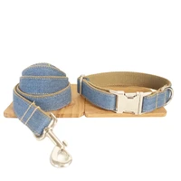 new adjustable jean pet collars set denim dog collar leads leash for small medium puppies dogs cats dog chains walking belt