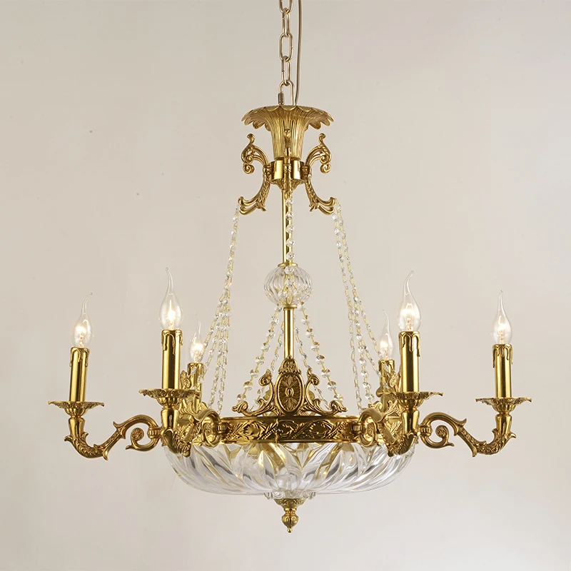 Античная Медь спальня люстра светодиодные лампы в форме свечи блеск светильник