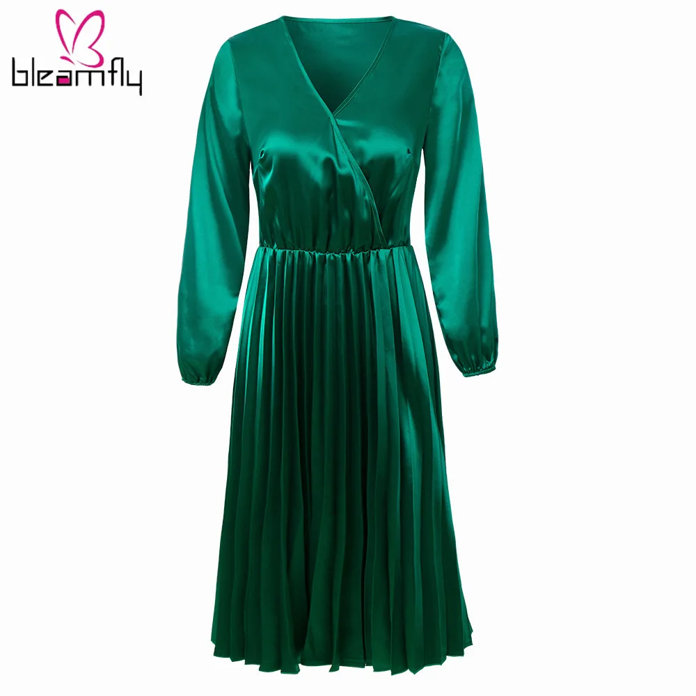 2019 женское осеннее Новое Плиссированное комбинированное плиссированное платье