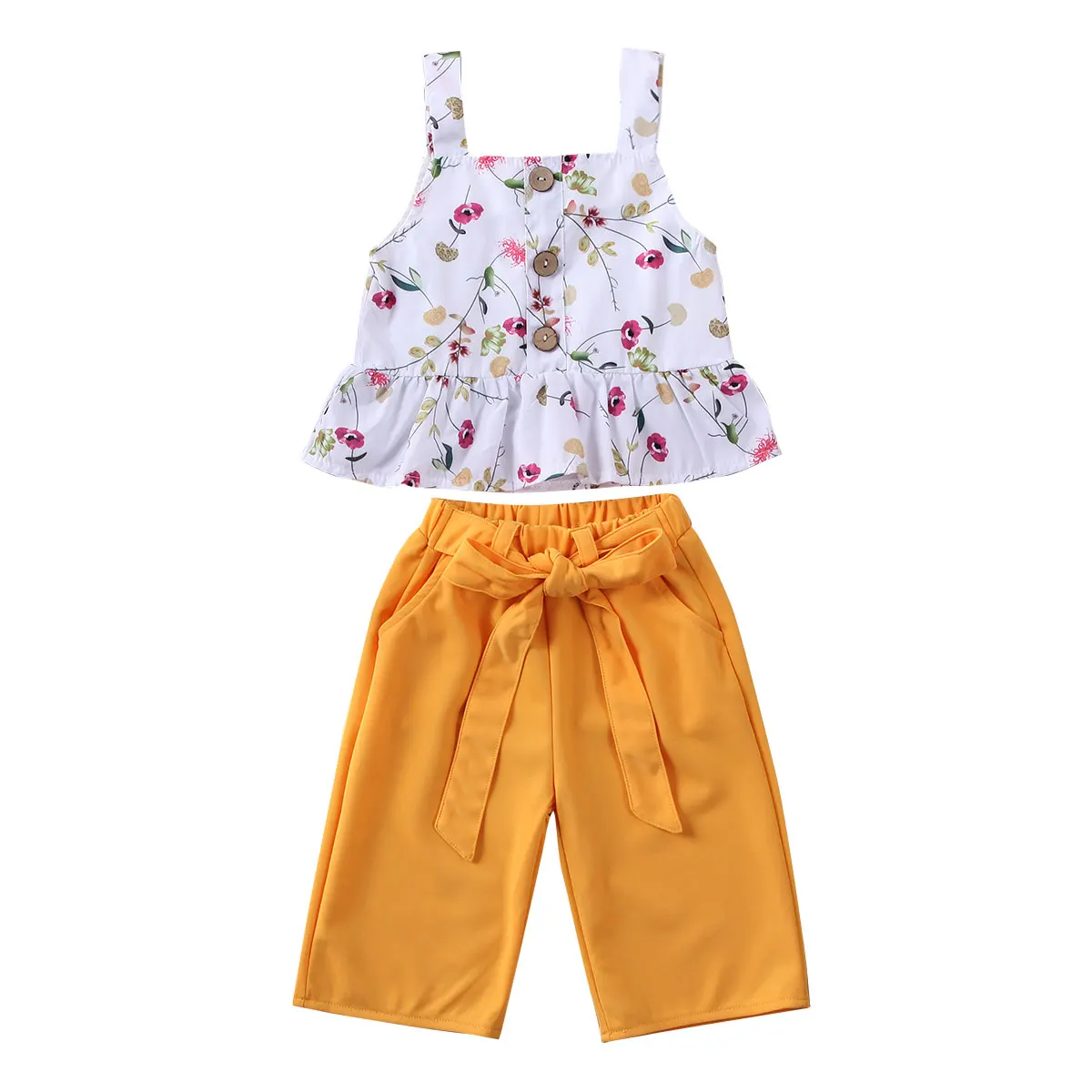 

AA/модные летние топы для маленьких девочек, футболка, длинные штаны, одежда, праздничный пляжный комплект с цветочным рисунком для девочек