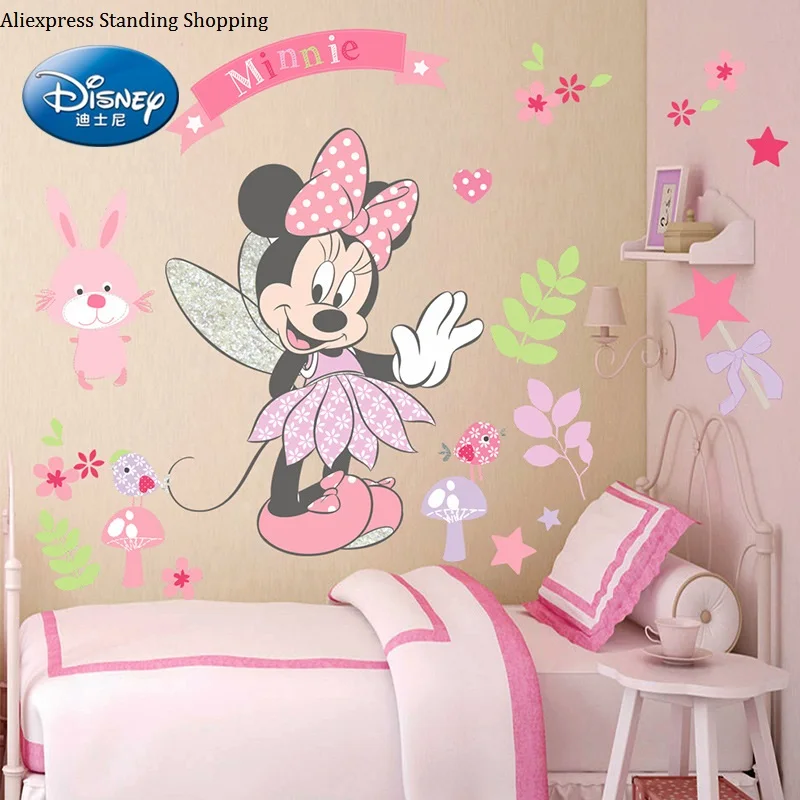 Cartoon Mickey Minnie Mouse Wall Stickers For Kids Girl Room Baby Bedroom Home Decals Wall Art Nursery Amusement Park DIY Poster