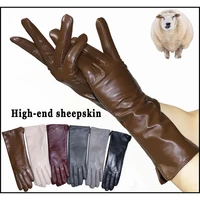 leather gloves womens sheepskin mid length plus velvet thickened winter warmth color touch screen authentic 2021 new style