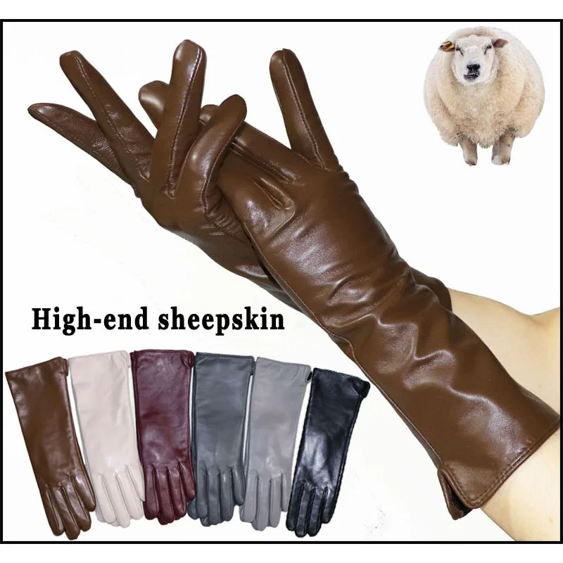 Leather Gloves Women's Sheepskin Mid-length Plus Velvet Thickened Winter Warmth Color Touch screen Authentic 2021 New style |