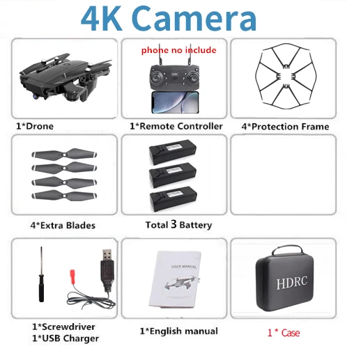 H13 RC 4K Дрон с широкоугольной WiFi HD камерой Дрон Профессиональный жестовой фотографии 1080P RC Квадрокоптер Вертолет VS LF606 E58 GD89 - Цвет: 4K With Case 3B