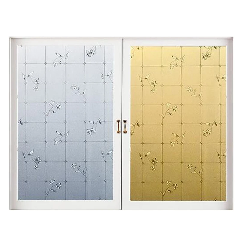 

Static Cling Stained Glass Film Golden and White Check Flower Privacy Film Decor Sunmer Sun UV-Anti Window Sticker 45-90cm