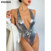 ingaga plunging swimsuits one piece 2021 high cut swimwear women sexy backless swimming suits snake cross bandage bodysuits new