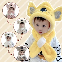 2021 toddler girlboy baby ear protection hat splice cap scarf integrated set elephant pattern thicken hats outdoor wear