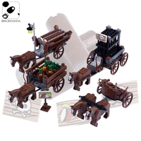 military medieval carriage soldier building blocks minifig parts assault chariot wood barrel food vegetable mini brick kids toys