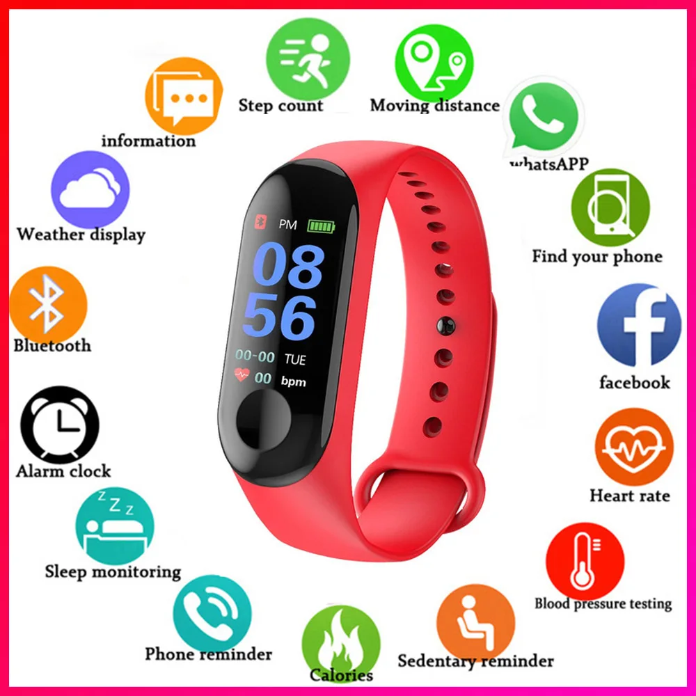

M3 color screen smart exercise bracelet exercise tracker heart rate for iOS android Xiaomi smart phone PK Y68 D20 M5 M6 D13 D18