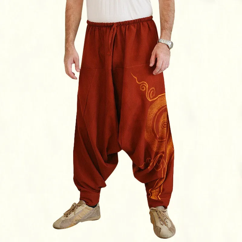 

Casual Men Pants Harem Pants Elastic Baggy Yoga Hip-hop Men Gypsy Cotton Linen Wide-legged Loose Pants Trousers Plus Size M-3XL