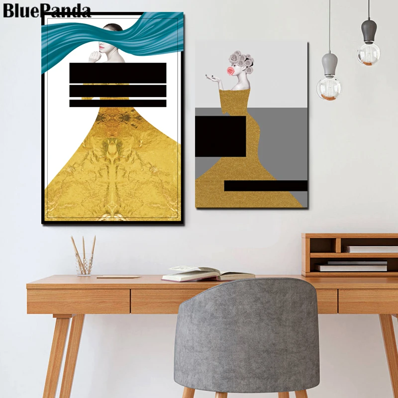 Красивая женщина в желтом платье портретное искусство картинки на стену