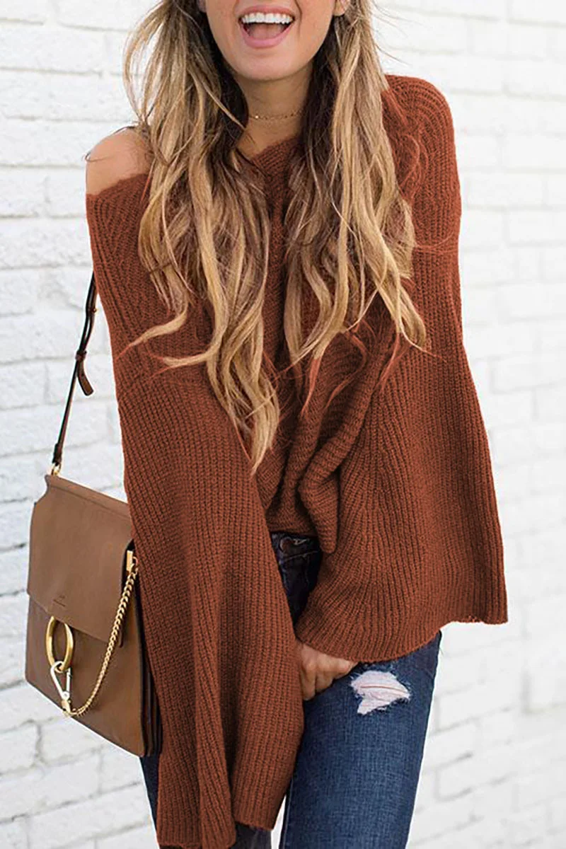 

Plus Size Winter Sweater Women Clothing Flare Sleeve Womens knitted Long Sleeve Solid Knitting Tops Blouse Shirt Pullovers