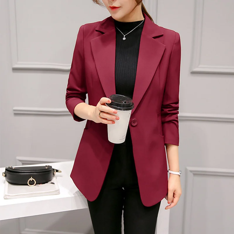 Long Sleeve Solid Pink Office Lady Blazer One Button Women's Slim Coat Jacket Female Autumn Fashion Blazers Women Jackets