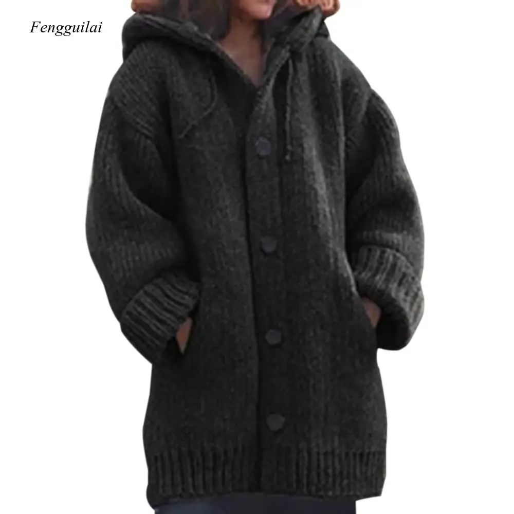 

Women Cardigans Sweater Coat Warm Sweater Coats Loose Wool Knitted Coat Autumn Winter Women Long Cardigan Oversized Hooded