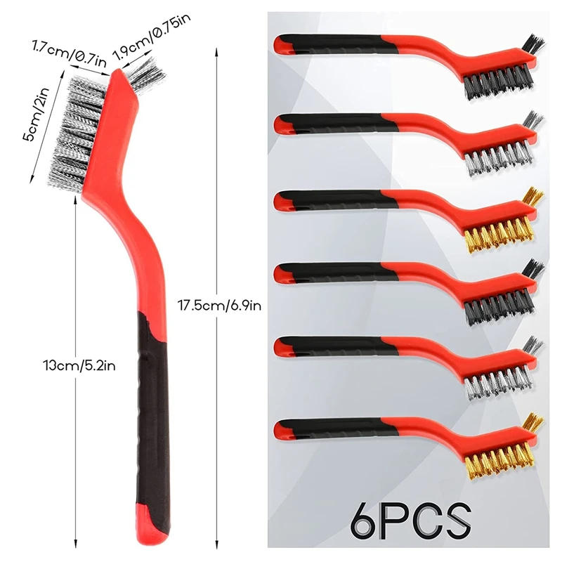

Wire Brush Set, 6 Pieces of Brass/Stainless Steel/Nylon Wire Brushes, for Cleaning, with Curved Handles