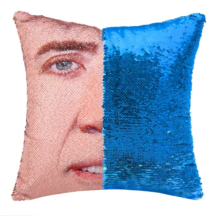 blue Магический чехол для подушки Nicolas Cage с блестками, супер Сияющий двусторонний чехол для подушки, меняющий цвет, 40x40 см, украшение для дома и автомобиля - Цвет: blue