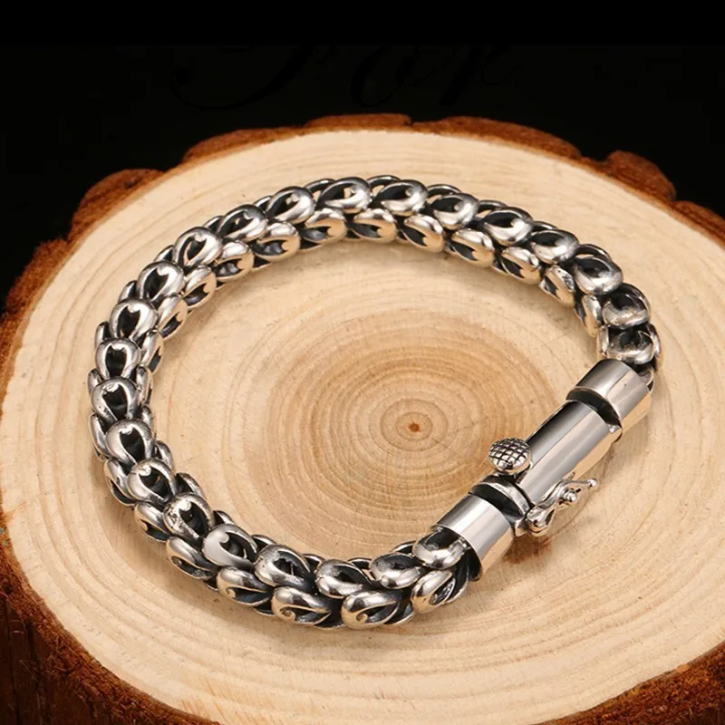 ZABRA Готический настоящий 925 проба серебряный браслет с драконьей чешуей для мужчин, высокополированный винтажный панк-рок браслеты ювелирные изделия для мужчин.
