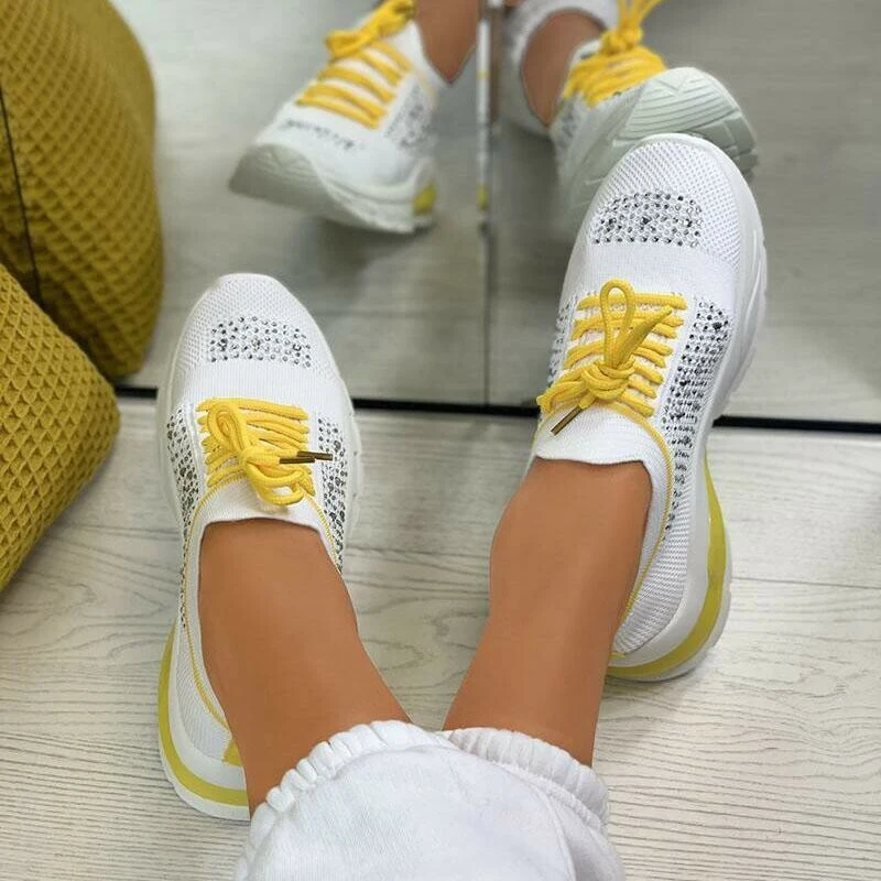

Air Rhinestone Sneakers Plus Size Fashion Footwear Mesh 2021 Women Vulcanized Shoes Walking Flats Casual Ladies Sneakers Lace Up