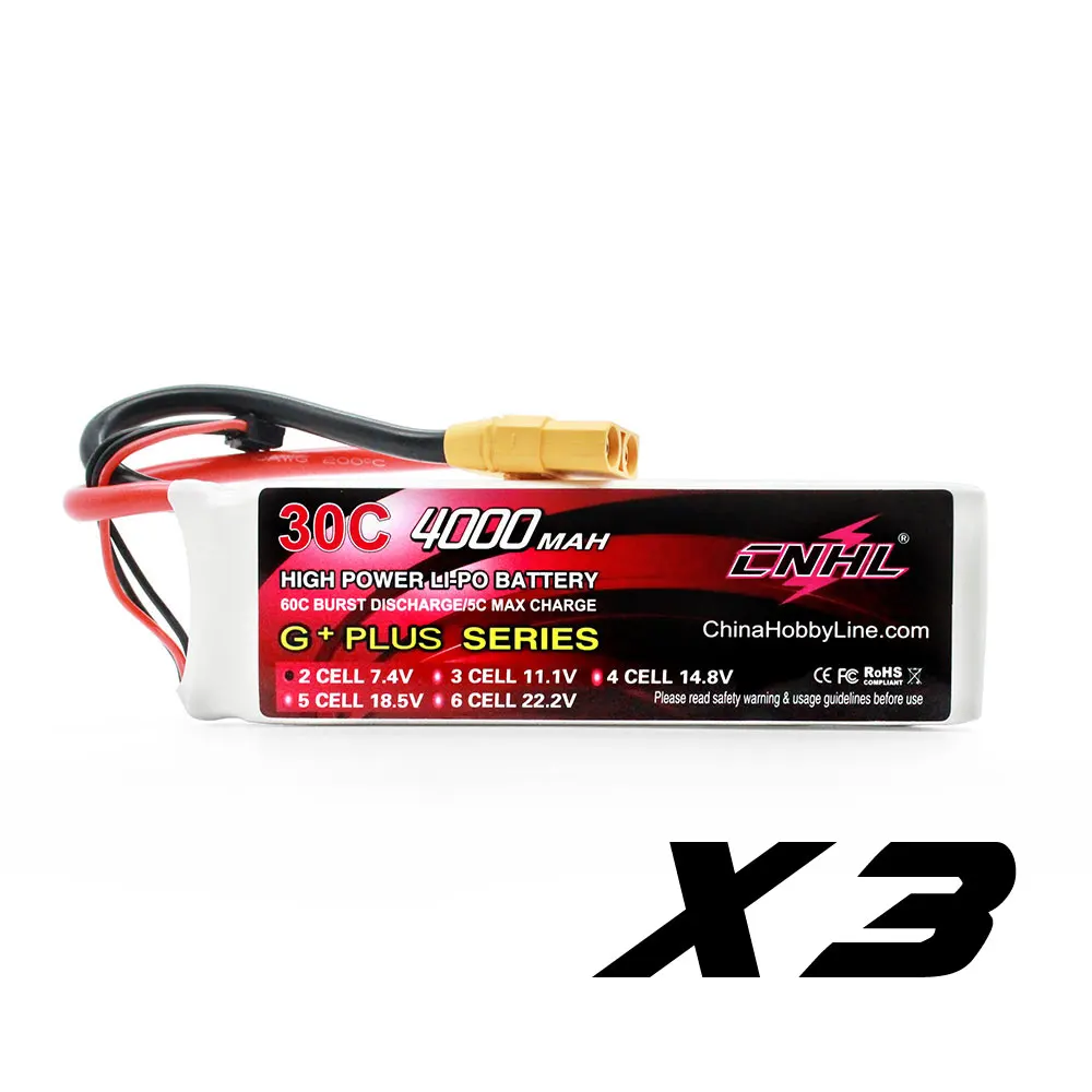 

3pcs CNHL 4000mAh 7.4V 2S 30C Lipo Battery With XT90 Plug for Airplane Helicopter Jet Edf