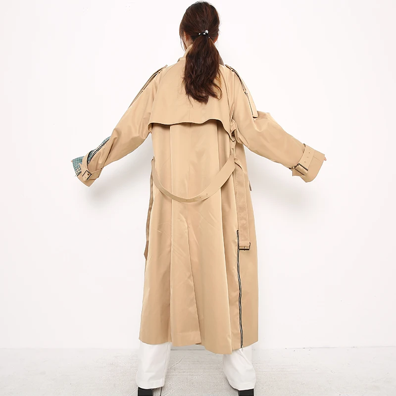 

Pattern Women Khaki Printed Big Size Irregular Trench New Lapel Long Sleeve Windbreaker Fashion Spring Autumn 2021 1B83104