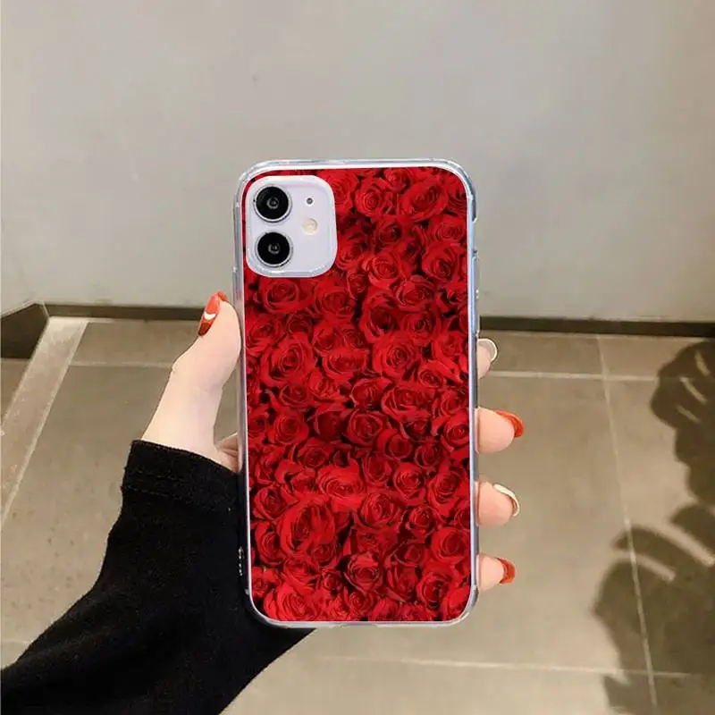 

Red rose love flowers Phone Case Transparent for iPhone 6 7 8 11 12 s mini pro X XS XR MAX Plus