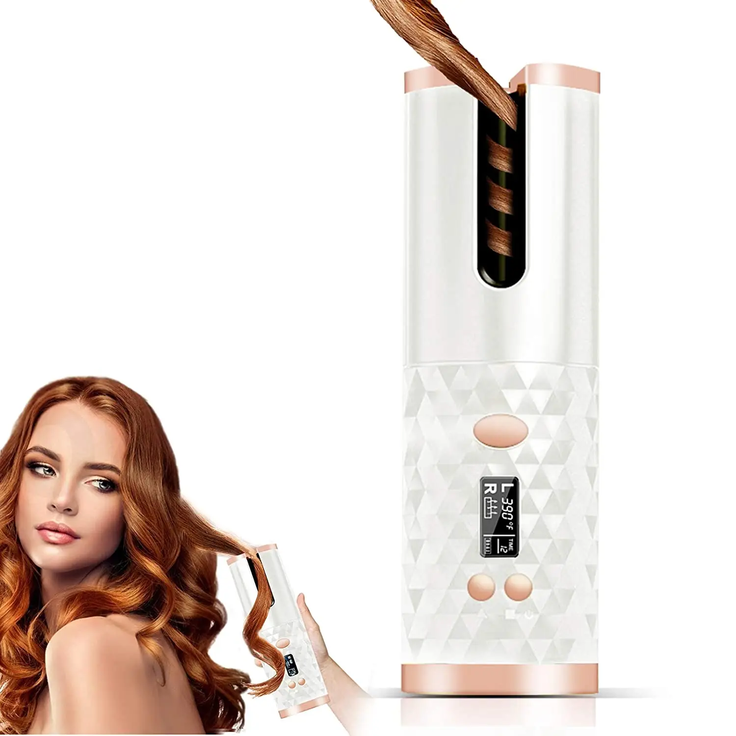

Cordless Automatic Hair Curler LED Display Temperature Wave Curler Rechargeable Ceramic Automatic Hair Curler Wand Fast Heating