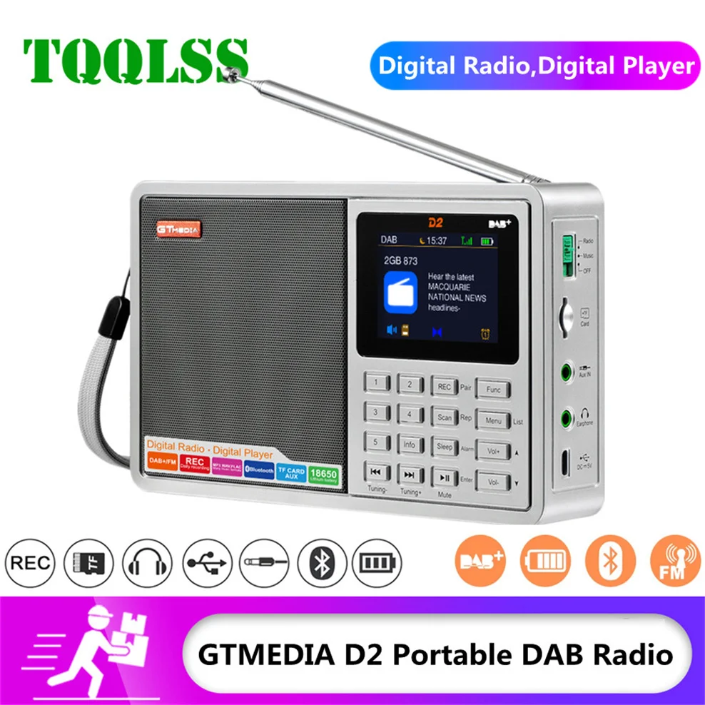 

GTMEDIA D2 Портативный радиостанция DAB цифровой FM радио Bluetooth Динамик MP3 плеер наушники для записи USB Перезаряжаемые