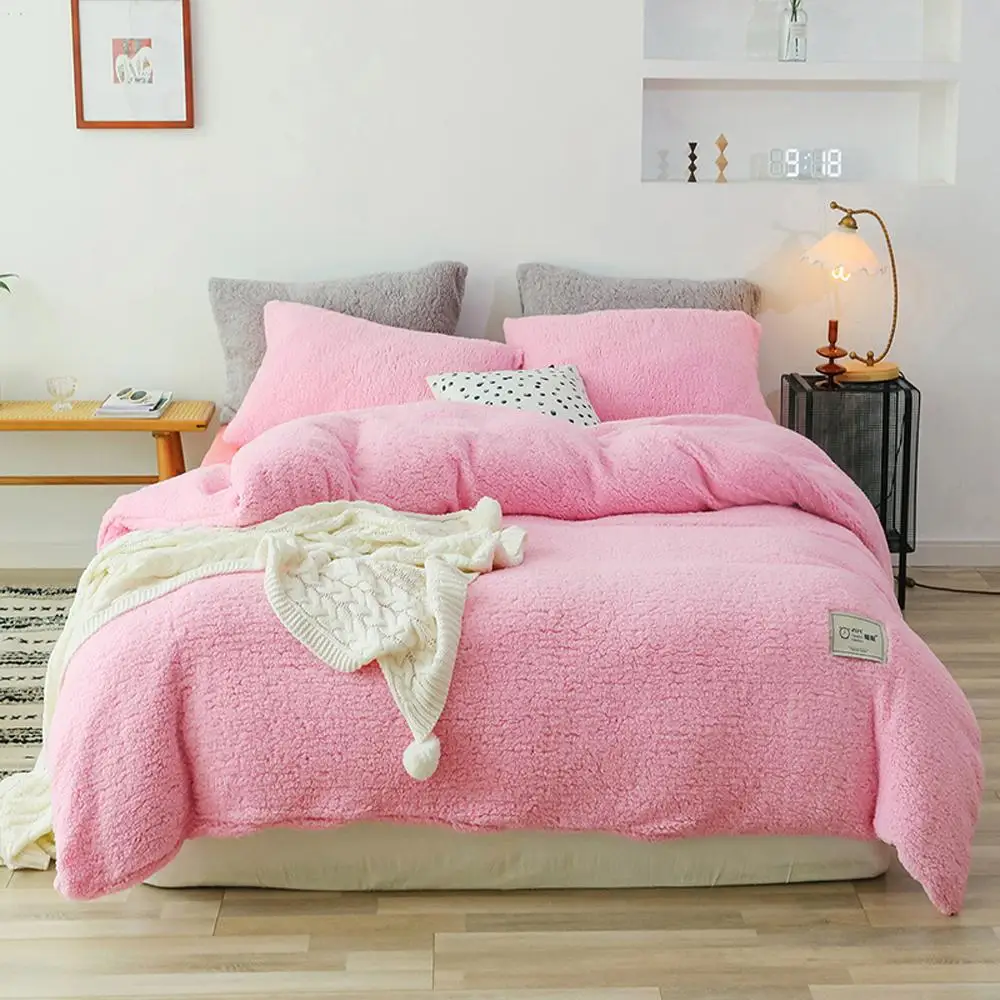 

24 Home Textiles Quilt Cover 1pcs Pillow Case 2pcs Winter bedding set soft warm lamb cashmere duvet cover solid fleece bed cover