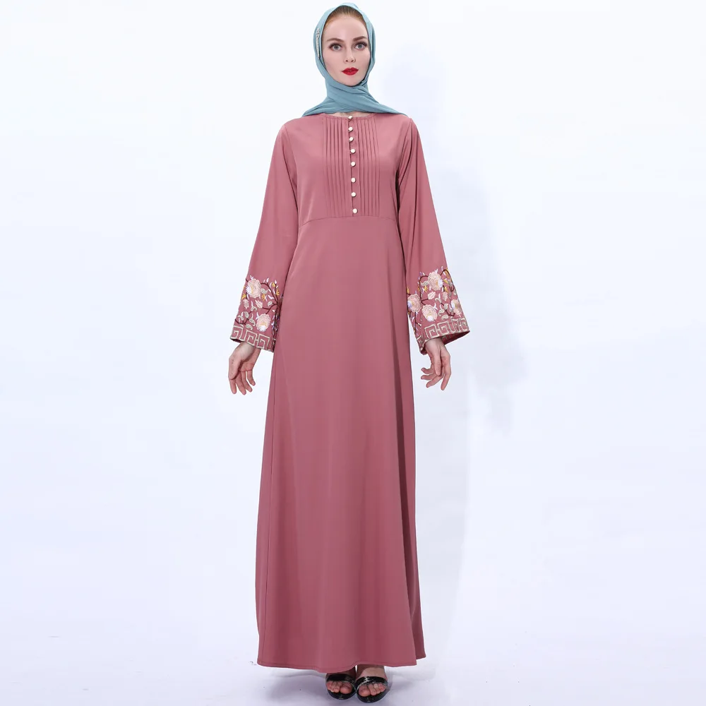 Новый мусульманский для женщин вечернее платье А-силуэта юбка с вышивкой с расклешёнными рукавами Рамадан платье юбка с высокой талией Аба...