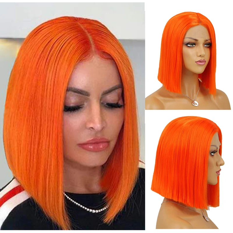 AIMEYA Оранжевый Короткие волосы парики средняя часть Синтетический прямой Боб