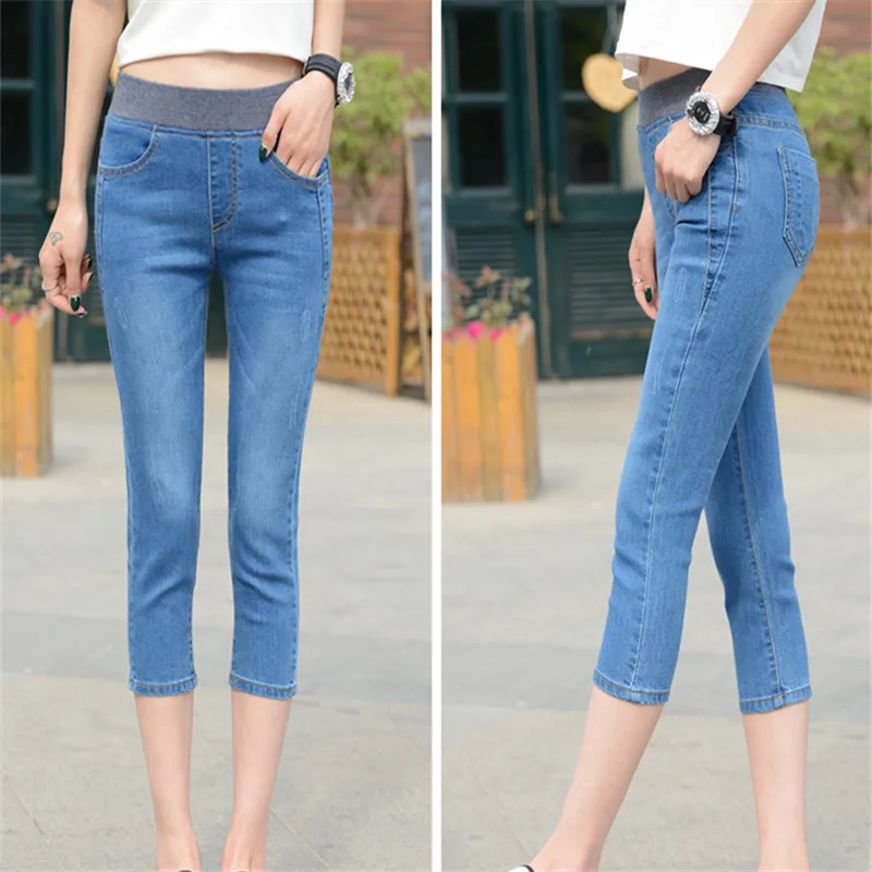 WKOUD размера плюс мама джинсовые демисезонные штанишки прямого покроя для женщин