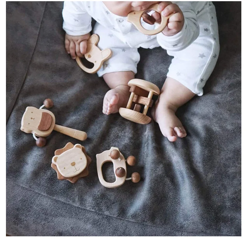 Деревянные успокаивающие погремушки мобильные Прорезыватели Игрушки для