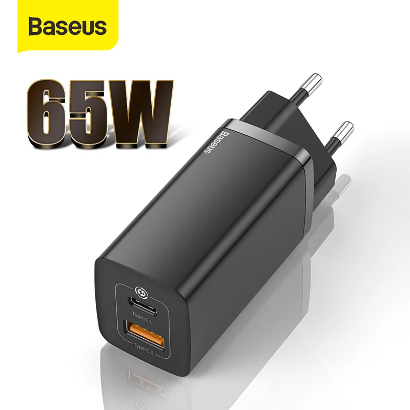 Baseus 65W GaN зарядное устройство с двойным портом QC 3 0 PD3.0 быстрое для ноутбука iPhone Xiaomi