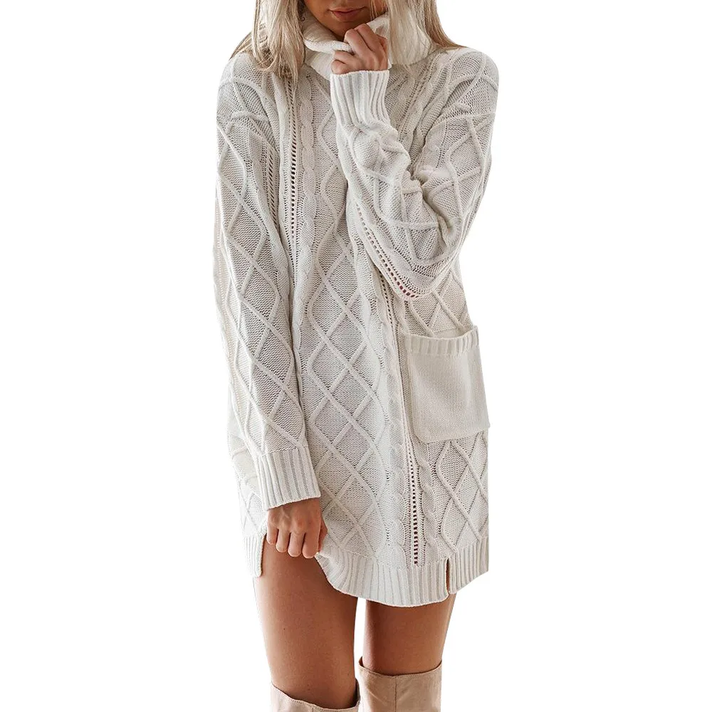 Женское платье в винтажном стиле для женщин Зимний вязаный свитер с высоким