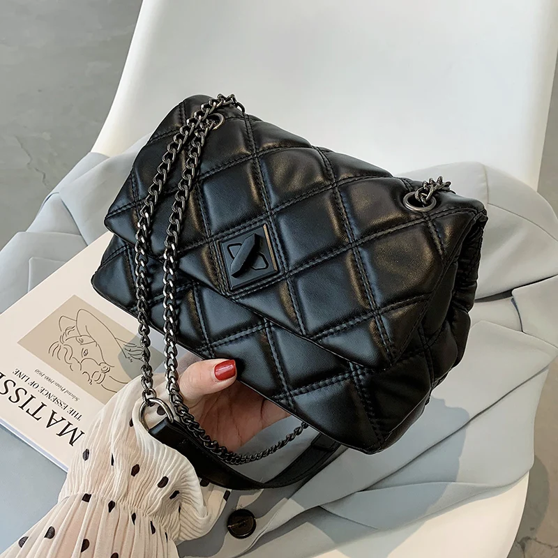 

Женская сумка с тиснением в клетку, элегантная маленькая квадратная сумочка через плечо с цепочкой, портативный клатч, кошелек