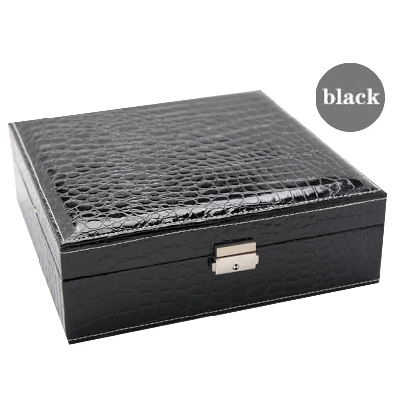 Black-Grain Двухслойная коробка для хранения ювелирных изделий емкость несколько секций коробка для часов макияж зеркальное домашнее украшение аксессуары для хранения - Цвет: Black-Grain