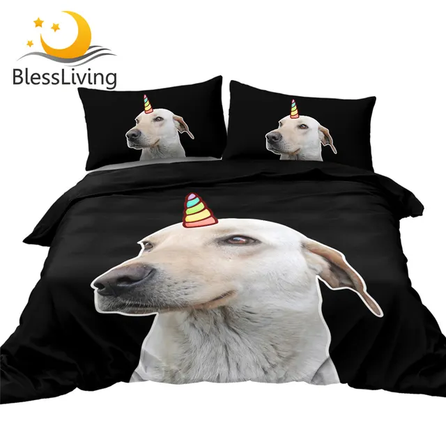 BlessLiving Dog Bedding Set 3D Print Unicorn Duvet Cover Sets Labrador Bed Cover Pet Animal Bedspreads 3pcs Lovely Home Decor 1