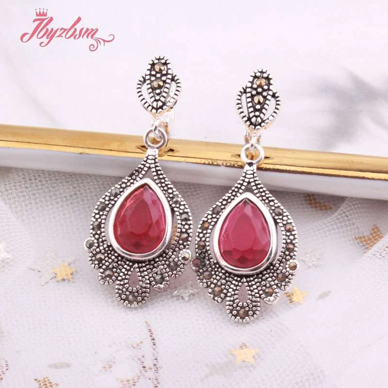 Red CZ Crystal 8x12 мм каплевидные Агаты, кристальная оболочка, коралловые каменные бусины, ювелирные изделия, серьги для женщин, рождественский подарок, модные Висячие серьги Huggie, 1 пара - Окраска металла: Red CZ Crystal